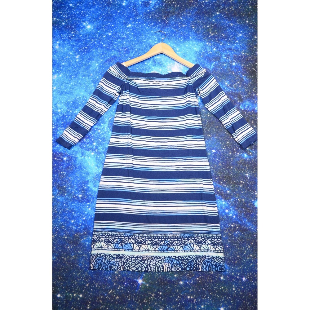 NWT $168 LILLY PULITZER Laurana Off Shoulder Dress XS High Tide Navy Surf Print